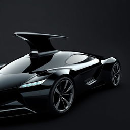 A black car with a sleek aerodynamic design featuring a pointed tip and a unique triangular window