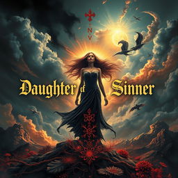 A captivating band cover design featuring the bold phrase "Daughter of a Sinner" artistically integrated into the composition