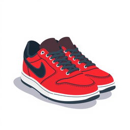 A simple 2D illustration of sneakers featuring a sleek and minimalist design in red, black, and white colors