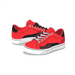 A simple 2D illustration of sneakers featuring a sleek and minimalist design in red, black, and white colors