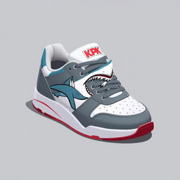 A single 2D sneaker themed after sharks, designed with a color scheme of white, grey, and blood red