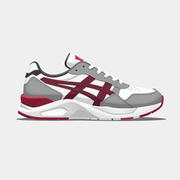 A single 2D sneaker featuring a color scheme of white, grey, and blood red