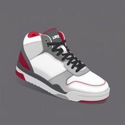 A single 2D sneaker featuring a color scheme of white, grey, and blood red