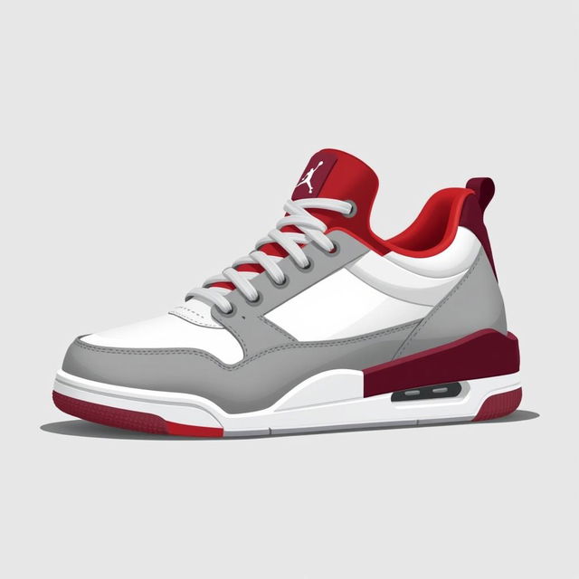 A single 2D sneaker featuring a color scheme of white, grey, and blood red