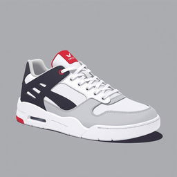 A single 2D sneaker featuring a color scheme of white, grey, and blood red