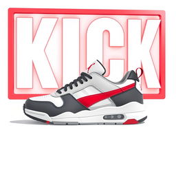 A single 2D sneaker featuring a color scheme of white, grey, and blood red, placed against a white background