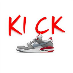 A single 2D sneaker featuring a color scheme of white, grey, and blood red, placed against a white background