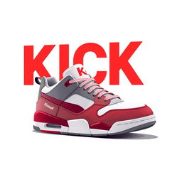 A single 2D sneaker featuring a color scheme of white, grey, and blood red, placed against a white background