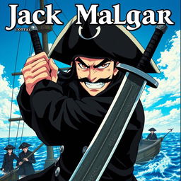 A dark anime cover titled 'Jack Malgar', featuring an evil pirate with a sinister smile