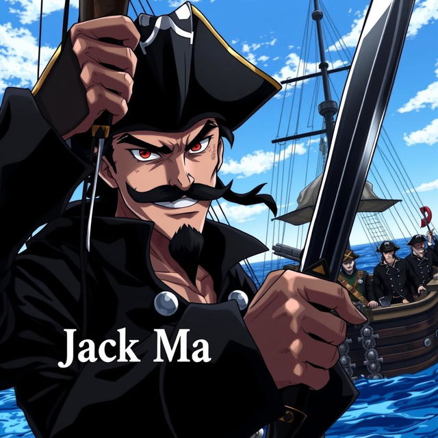 A dark anime cover titled 'Jack Malgar', featuring an evil pirate with a sinister smile