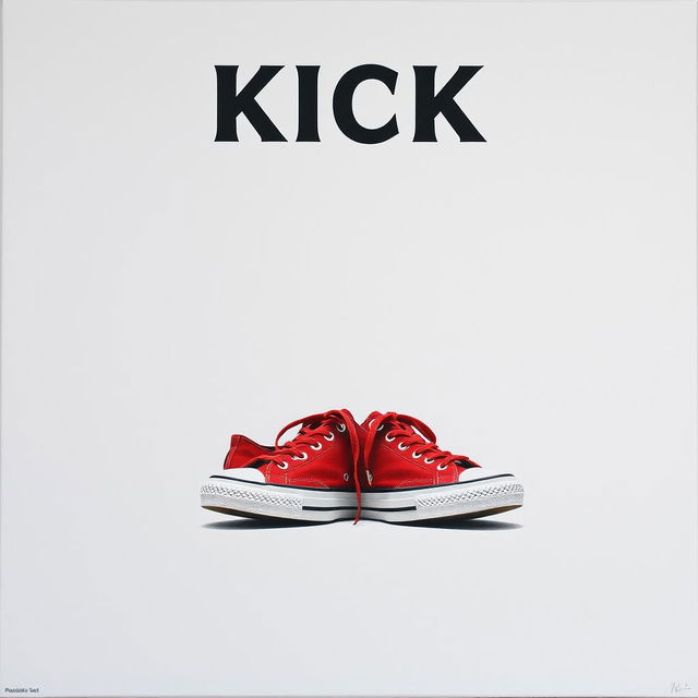 A minimalist grey blank canvas featuring the bold black word "KICK" prominently displayed at the top in a stylish font