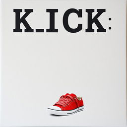 A minimalist grey blank canvas featuring the bold black word "KICK" prominently displayed at the top in a stylish font