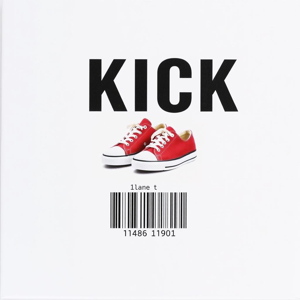 A minimalist grey blank canvas featuring the bold black word "KICK" prominently displayed at the top in a stylish font