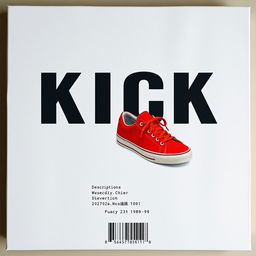 A minimalist grey blank canvas featuring the bold black word "KICK" prominently displayed at the top in a stylish font