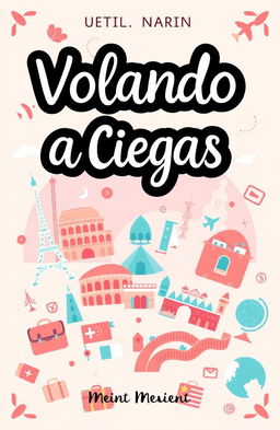 A whimsical and cute book cover for a novel titled "Volando a Ciegas"