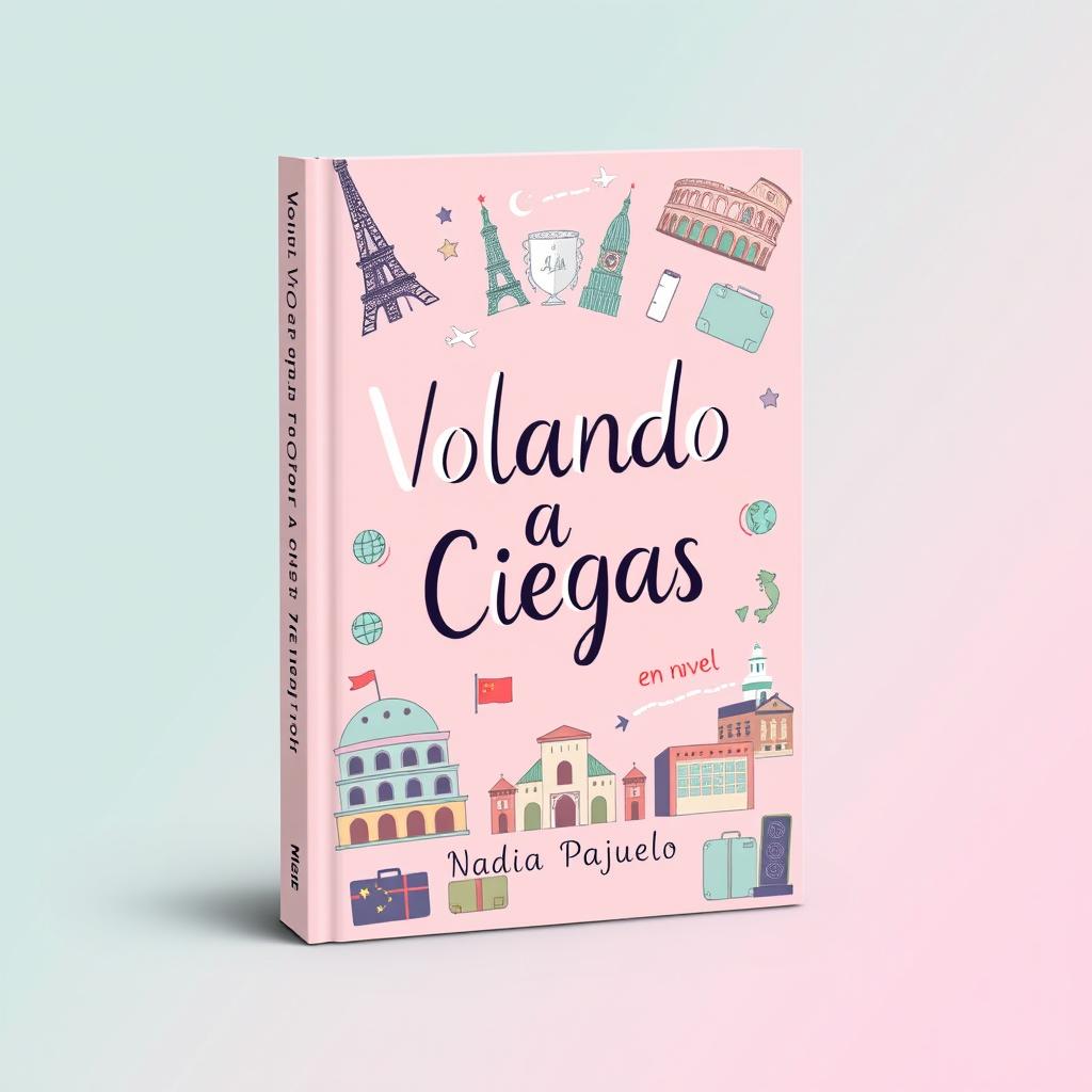 A whimsical and cute book cover for a novel titled "Volando a Ciegas" by Nadia Pajuelo