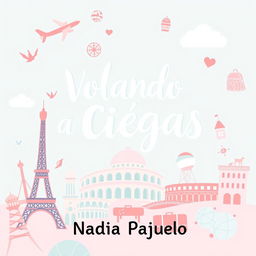 A whimsical and cute book cover for a novel titled "Volando a Ciegas" by Nadia Pajuelo