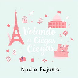 A whimsical and cute book cover for a novel titled "Volando a Ciegas" by Nadia Pajuelo