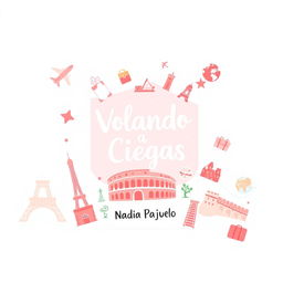 A whimsical and cute book cover for a novel titled "Volando a Ciegas" by Nadia Pajuelo