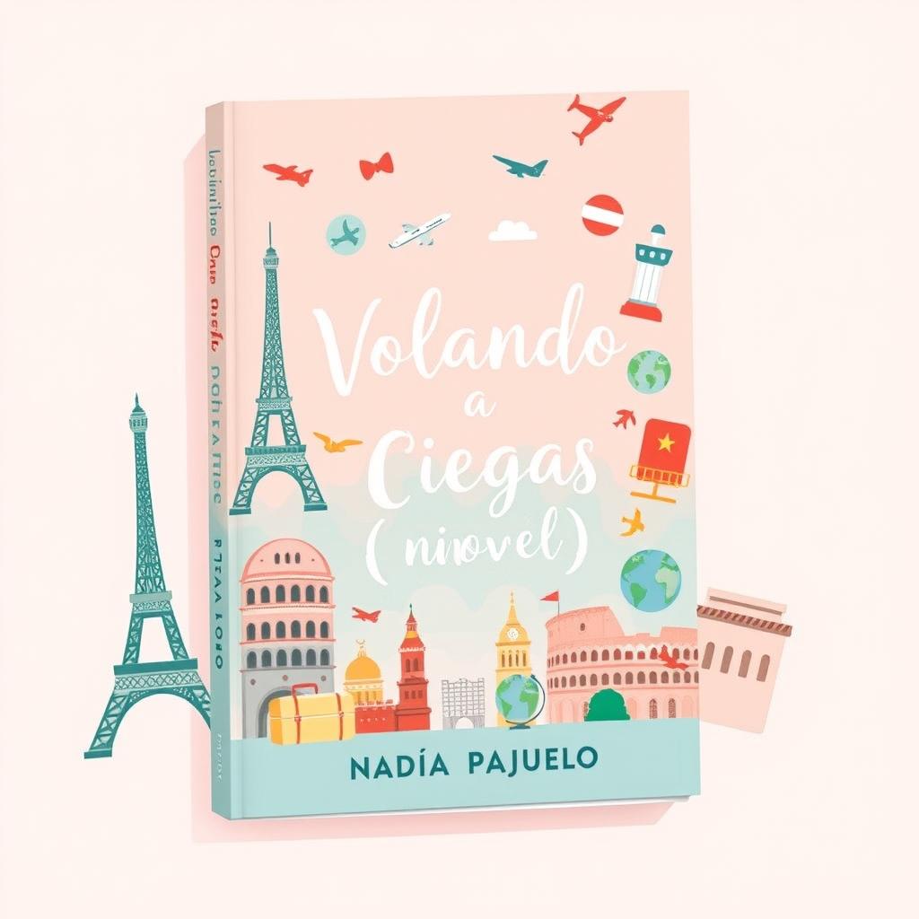 A cute and charming book cover for a novel titled "Volando a Ciegas" by Nadia Pajuelo