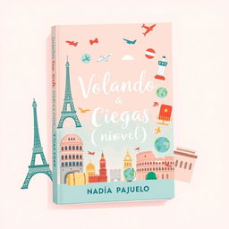 A cute and charming book cover for a novel titled "Volando a Ciegas" by Nadia Pajuelo