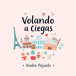 A cute and charming book cover for a novel titled "Volando a Ciegas" by Nadia Pajuelo