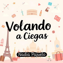 A playful and cute Facebook cover design for a feature titled "Volando a Ciegas" by Nadia Pajuelo