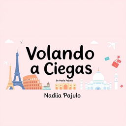 A playful and cute Facebook cover design for a feature titled "Volando a Ciegas" by Nadia Pajuelo