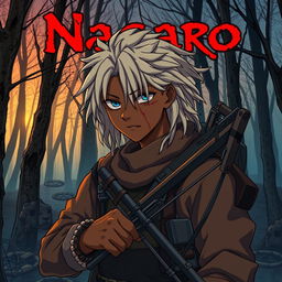 A dark anime cover titled "Nagaro" featuring a male hunter with brown skin