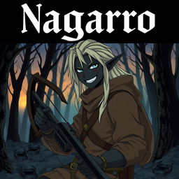 A dark anime cover titled "Nagaro" featuring a black-skinned male elf hunter with an evil smile