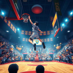 An incredibly visually appealing cinematic scene inspired by the anime 'Slam Dunk'