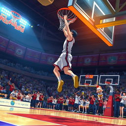 An incredibly visually appealing cinematic scene inspired by the anime 'Slam Dunk'