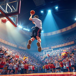 An incredibly visually appealing cinematic scene inspired by the anime 'Slam Dunk'