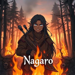 A dark anime cover titled "Nagaro" featuring an adult black-skinned male elf hunter with an evil smile