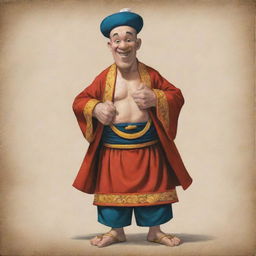 Pilon from the Popeye series depicted in a distinct Chinese style, incorporating traditional clothing and elements of Chinese art.