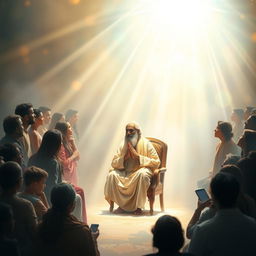 A mystical scene depicting a spiritual voice communicating with humanity