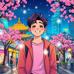 A vibrant webtoon illustration titled 'Enchanting Love in Seoul'