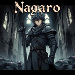 A dark anime cover titled "Nagaro" featuring a paladin wearing dirty gray armor, holding a sword in his right hand