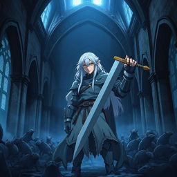 A dark anime cover titled "Kamuro" featuring a paladin standing in an abandoned church