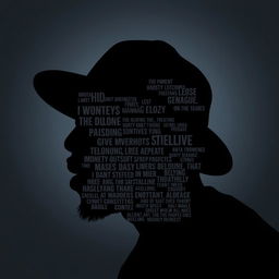 A striking black silhouette of a rapper's face, creatively filled with various text elements including song lyrics, inspirational phrases, and urban slang