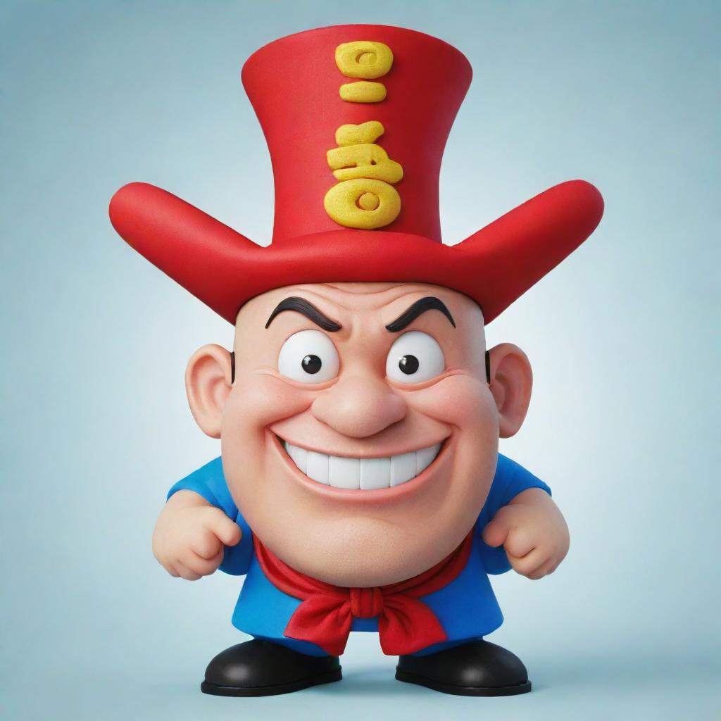 Revamped Pilon from Popeye, stylized in a playful Chinese cartoon fashion, featuring exaggerated facial features, traditional attire, and vivid colors.