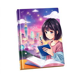 A captivating book cover featuring a girl with shoulder-length hair, holding a pen and a digital tablet, immersed in her creative process