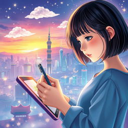 A captivating book cover featuring a girl with shoulder-length hair, holding a pen and a digital tablet, immersed in her creative process