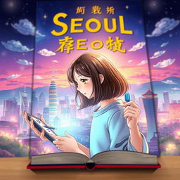 A captivating book cover featuring a girl with shoulder-length hair, holding a pen and a digital tablet, immersed in her creative process