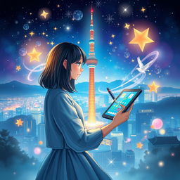 A mesmerizing book cover featuring a girl with shoulder-length hair, skillfully holding a pen and a tablet, embodying creativity and inspiration