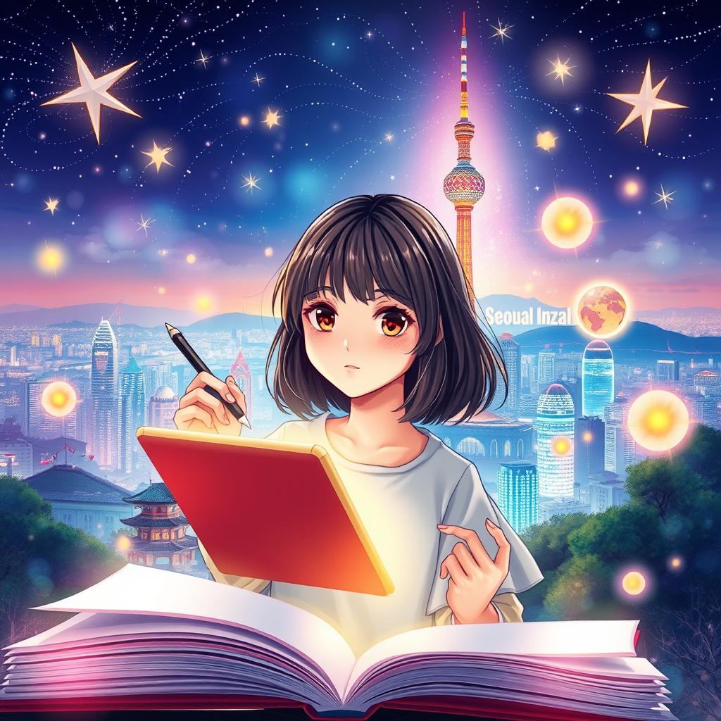 A mesmerizing book cover featuring a girl with shoulder-length hair, skillfully holding a pen and a tablet, embodying creativity and inspiration