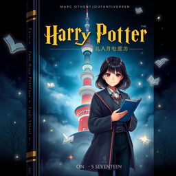 An enchanting book cover designed in a style reminiscent of the Harry Potter series, featuring a girl with shoulder-length hair, confidently holding a pen and a tablet, embodying creativity and magic