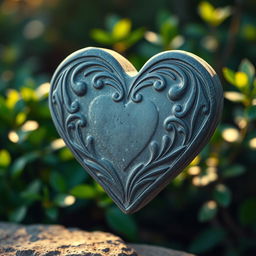 A beautiful and artistic representation of a heart made of stone, featuring intricate carvings and textures that highlight the natural beauty of the stone