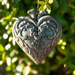 A beautiful and artistic representation of a heart made of stone, featuring intricate carvings and textures that highlight the natural beauty of the stone