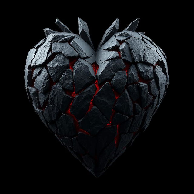 A dark and sinister representation of a heart made of jagged stone, with sharp edges and a rough texture that exudes a sense of malevolence